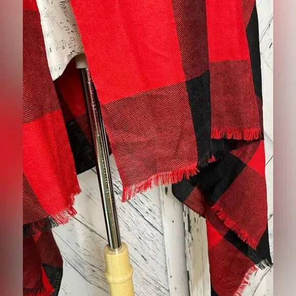 Sandro Paris Scarf Wool & Silk Blend Buffalo Checked Red Black